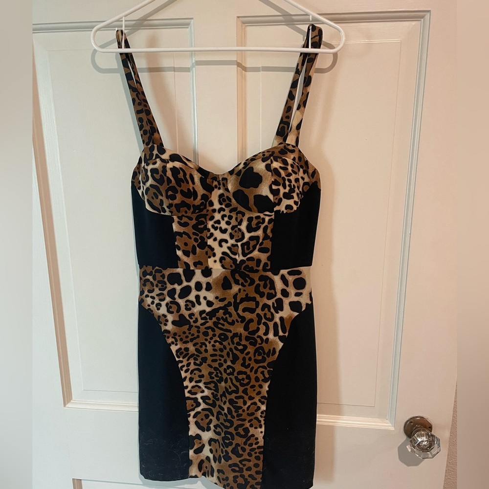 Rebecca Minkoff Claudia Dress Womens 2 Leopard 100% Silk Black Sleeveless